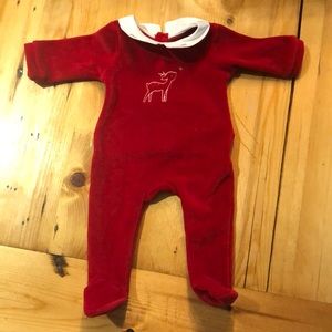 Jacadi Newborn Velvet Christmas Onesie